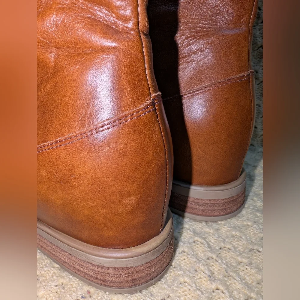 Anthropologie Cognac Leather Tall Pull On Riding Boots Womens Size 9